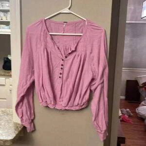 Free People pink pheasant crop top blouse size M